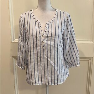 J. Jill Cotton White Blouse with Blue Stripes